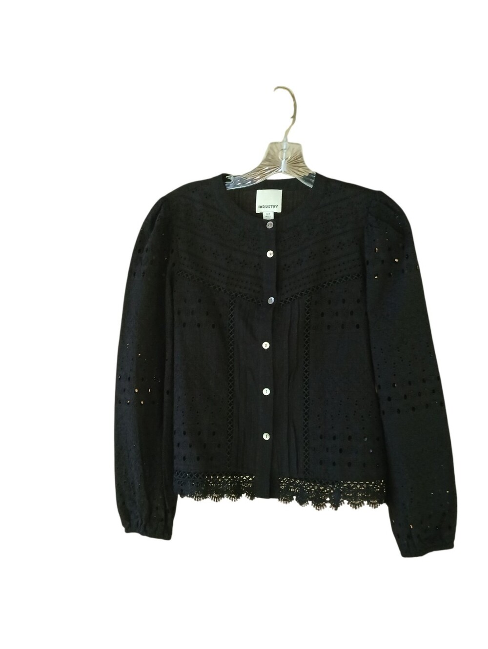Industry Republic Clothing Black Long Sleeved Eyelet Blouse Small